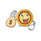 Happy rich roulette cartoon character with money bag