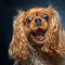 Happy ruby cavalier king charles spaniel catching treats