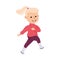 Happy Running Blonde Girl, Preschool Kid Having Fun on Isolated White Background Vector Illustration