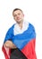 Happy russian soccer fan with russian national flag c