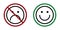 happy and sad face ban prohibit icon. Not allowed emoticons