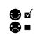 Happy and sad face icon. Customer rating. Choose emotion. Outline shape. Flat design. Vector illustration. Stock image.