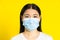 Happy, safe of pandemic mature asian woman wearing medical face mask coronavirus or monkeypox prevention. Charming