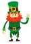 Happy Saint Patrick`s Day! Funny St. Patrick smiling in cartoon style. National Irish holiday