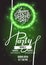 Happy Saint Patrick`s Day party flyer template retro neon heart with led lights, vector illustration
