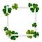 Happy Saint Patrick\'s vector background, green shamrock leaves and square frame