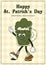 Happy Saint Patricks Day retro greeting card. Funky groovy cartoon character walking green beer. Vintage funny mascot