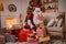 Happy Santa Claus brought gifts to children.  New year and Merry Christmas holidays concept