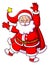 The happy santa claus is greeting someone while wearing a hat with a star symbol