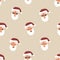 Happy Santa Claus seamless pattern. Vector Christmas illustration of Santa heads, faces emotions on beige background