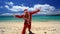 Happy santa claus on tropical beach