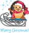 Happy Santa hedgehog on a sled