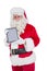 Happy santa showing digital tablet