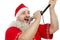 Happy Santa singing in microphone