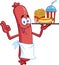 Happy Sausage Chef Cartoon Character Gesturing Ok And Holding A Hot Dog, French Fries And Soda On A Tray