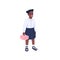 Happy school girl. Junior schoolkid portrait. Excited elementary schoolgirl, first grader. Black child pupil stand in