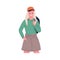 Happy school girl. Modern smiling teenager portrait. Young student in cap and skirt, standing with schoolbag. Trendy
