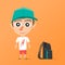 Happy schoolboy. Vector cartoon illustration. Isolated background