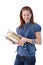 Happy schoolgirl with books