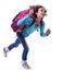Happy schoolgirl or traveler exercising and jumping