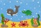 Happy sea life animal made from plasticine on sand and sea under water background