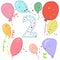 Happy second birthday. Colorful balloon greeting card