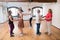 Happy senior Caucasian dance partners learning steps