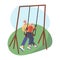 Happy senior couple, husbund swing her wife on a swing. Elderly man and woman lead active lifestyle. Grandmother and