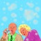 Happy senior couple in love. Grandparents have a fun time with bubbles. Idea of love of hole life