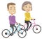 Happy senior couple riding on bicycles.
