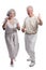 Happy senior couple with thumbs up on white background