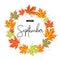 Happy September calligraphy inscription. Autumn banner template.