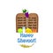 Happy Shavuot. Hebrew. Wheat, barley, milk, cheese, dairy products, fruit. The scrolls Torah, Tablet Bible, Ten Commandments