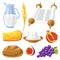 Happy Shavuot symbols. Holiday objects and Jewish traditional food.