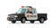 Happy sheriff rides in car. Police pickup truck. Cartoon vector illustration