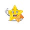 Happy shiny star mascot design concept with brown envelope