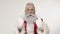 Happy shock emotion of surprised Santa, fun win gesture clapping hands, New Year