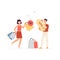 Happy shoppers with lot of bags and discount sale a vector isolated illustration