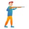 Happy shotgun shooter icon, cartoon style