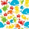 Happy Silly Cute Sea Animals Seamless Pattern Background
