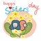 Happy sister day hand drawn cartoon vector