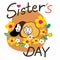 Happy sister day hand drawn cartoon vector