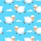 Happy sleeping sheeps fabric background. Dreamy woolly lamb or sheep cartoon seamless illustration