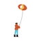 Happy small boy standing and flying kite outdoors vector illustration