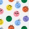 Happy smile face seamless pattern. Cute funky background with circle hand drawn emoticon elements for kids. Vector art