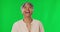 Happy, smile and laugh with woman on green screen for natural, confidence and pride. Funny, happinesses and relax with