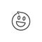 Happy smile line icon. Cheerful emoji outline label. Laughing emoticon expression of positive feelings. Vector