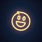 Happy smile neon icon. Cheerful emoji illumination symbol. Laughing emoticon expression of positive feelings. Vector