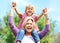 Happy, smile and piggyback with grandmother and grandson for bonding, fun and affectionate. Free time, weekend and