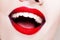 Happy smile, red lipstick, white teeth, bright stylish makeup,
